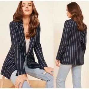 Reformation Striped Verano Double Breasted Linen Blazer Sz M